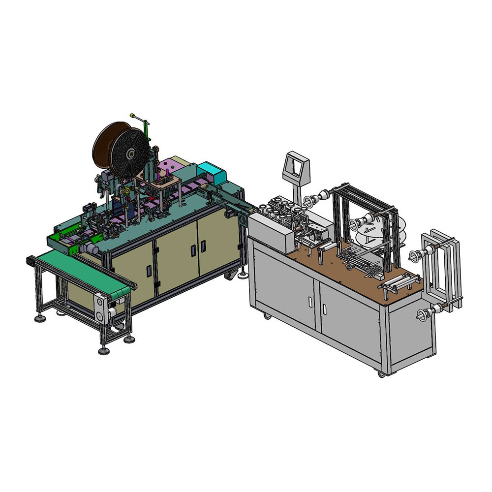 Máquina para fabricação de máscaras cirúrgicas com embalagem